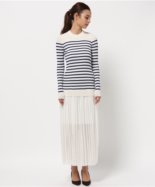 ERIKA CAVALLINI（エリカカヴァリー二）の「ERIKA CAVALLINI semi-coutureリブボーダーニット×シフォンプリーツスカートワンピ（ワンピース・レディース・その他・38）」の4枚目の写真