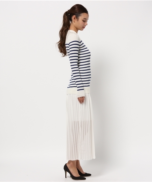 ERIKA CAVALLINI（エリカカヴァリー二）の「ERIKA CAVALLINI semi-coutureリブボーダーニット×シフォンプリーツスカートワンピ（ワンピース・レディース・その他・38）」の5枚目の写真