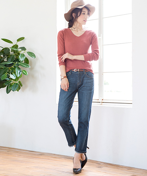 Pierrot（ピエロ）の「【美ゆるシルエット】テーパード デニム/レディース（デニムパンツ・レディース・ブルー/ネイビー/ライトブルー・S/M/L）」の18枚目の写真