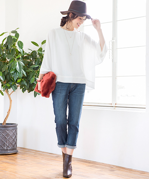 Pierrot（ピエロ）の「【美ゆるシルエット】テーパード デニム/レディース（デニムパンツ・レディース・ブルー/ネイビー/ライトブルー・S/M/L）」の20枚目の写真