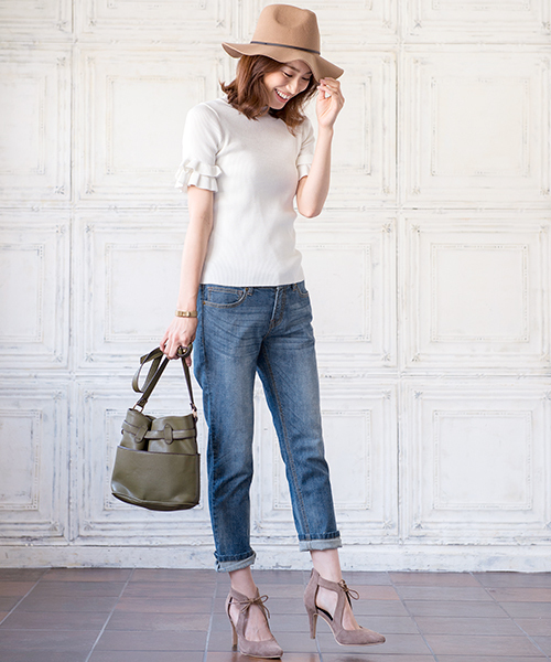 Pierrot（ピエロ）の「【美ゆるシルエット】テーパード デニム/レディース（デニムパンツ・レディース・ブルー/ネイビー/ライトブルー・S/M/L）」の21枚目の写真