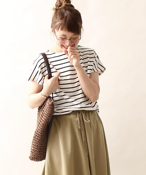 coen(コーエン)の「ボーダーフレンチスリーブカットソー(Tシャツ/カットソー・レディース・ブラック/オリーブ/レッド・LARGE/MEDIUM)」の2枚目の写真