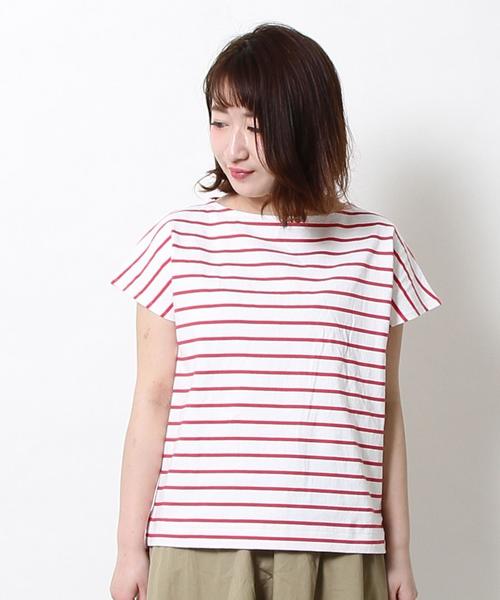 coen(コーエン)の「ボーダーフレンチスリーブカットソー(Tシャツ/カットソー・レディース・ブラック/オリーブ/レッド・LARGE/MEDIUM)」の5枚目の写真