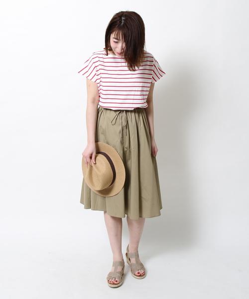 coen(コーエン)の「ボーダーフレンチスリーブカットソー(Tシャツ/カットソー・レディース・ブラック/オリーブ/レッド・LARGE/MEDIUM)」の4枚目の写真