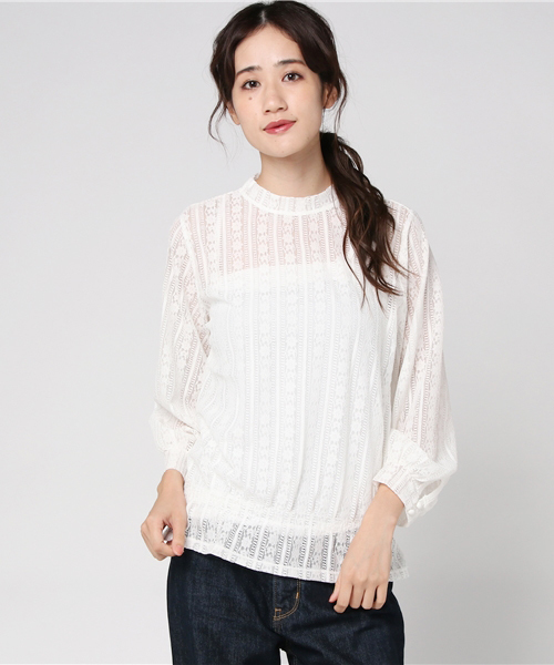 LOWRYS FARM（ローリーズファーム）の「ストライプレースハイネック　769227 （Tシャツ/カットソー・レディース・ブラック/カーキ/ピンク/オフホワイト・MEDIUM/LARGE）」の17枚目の写真