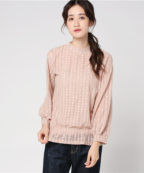 LOWRYS FARM（ローリーズファーム）の「ストライプレースハイネック　769227 （Tシャツ/カットソー・レディース・ブラック/カーキ/ピンク/オフホワイト・MEDIUM/LARGE）」の13枚目の写真