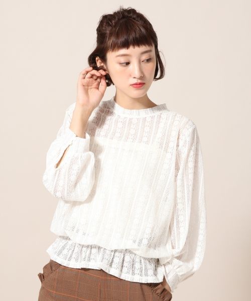 LOWRYS FARM（ローリーズファーム）の「ストライプレースハイネック　769227 （Tシャツ/カットソー・レディース・ブラック/カーキ/ピンク/オフホワイト・MEDIUM/LARGE）」の20枚目の写真