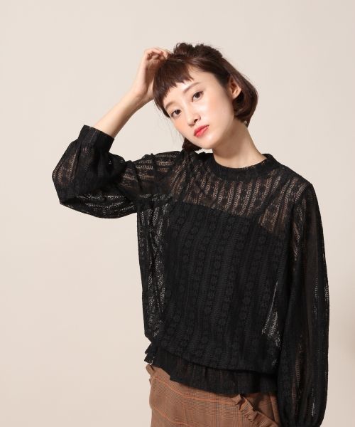 LOWRYS FARM（ローリーズファーム）の「ストライプレースハイネック　769227 （Tシャツ/カットソー・レディース・ブラック/カーキ/ピンク/オフホワイト・MEDIUM/LARGE）」の21枚目の写真