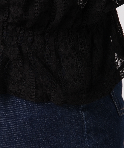 LOWRYS FARM（ローリーズファーム）の「ストライプレースハイネック　769227 （Tシャツ/カットソー・レディース・ブラック/カーキ/ピンク/オフホワイト・MEDIUM/LARGE）」の11枚目の写真