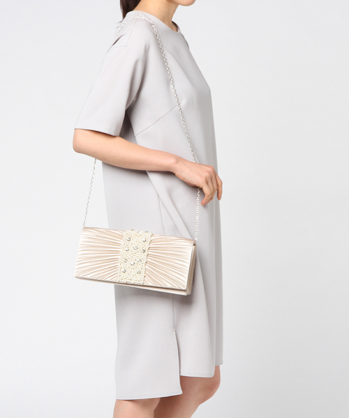 STYLEBLOCK（スタイルブロック）の「ホワイトパールプリーツパーティークラッチバッグ（クラッチバッグ・レディース・シャンパン/グレー/ブラック/ワイン/ピンク/ゴールド・FREE）」の12枚目の写真