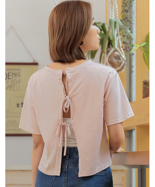 Re:EDIT（リエディ）の「バックリボン背中開きカットソートップス（T