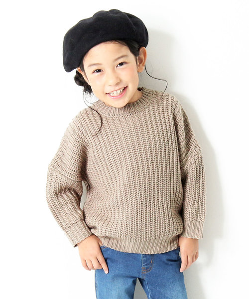 devirock（デビロック）の「畦編みビッグニット セーター（ニット/セーター・キッズ・モカ/ネイビー/ダークグリーン/マスタード/ベージュ/スモークピンク・100cm/110cm/120cm/130cm/140cm/150cm/160cm）」の3枚目の写真