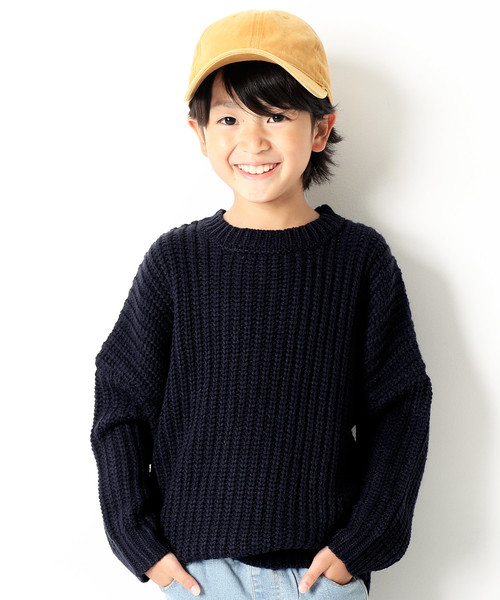 devirock（デビロック）の「畦編みビッグニット セーター（ニット/セーター・キッズ・モカ/ネイビー/ダークグリーン/マスタード/ベージュ/スモークピンク・100cm/110cm/120cm/130cm/140cm/150cm/160cm）」の5枚目の写真