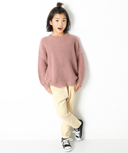 devirock（デビロック）の「畦編みビッグニット セーター（ニット/セーター・キッズ・モカ/ネイビー/ダークグリーン/マスタード/ベージュ/スモークピンク・100cm/110cm/120cm/130cm/140cm/150cm/160cm）」の7枚目の写真