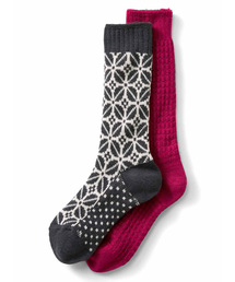 Live in comfort | 【2足セット】リブ　イン　コンフォート　こっくりカラーのワッフル編みとノルディック柄のソックスセット(ソックス/靴下)