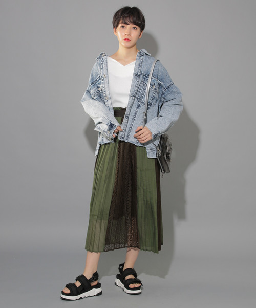 PAGEBOY(ページボーイ)の「異素材切り替えシアースカート(スカート・レディース・ホワイト/ブラック/カーキ/ライトグレー・FREE)」の7枚目の写真