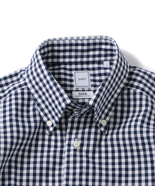 SHIPS(シップス)の「SD:【GIZA】カラミ ショートスリーブ ギンガムチェック ボタンダウンシャツ(シャツ/ブラウス・メンズ・ライトブルー/ネイビー・SMALL/MEDIUM/LARGE/X-LARGE)」の5枚目の写真