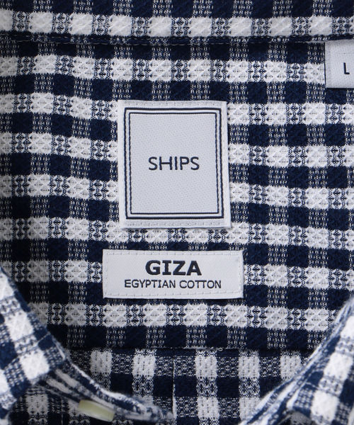 SHIPS(シップス)の「SD:【GIZA】カラミ ショートスリーブ ギンガムチェック ボタンダウンシャツ(シャツ/ブラウス・メンズ・ライトブルー/ネイビー・SMALL/MEDIUM/LARGE/X-LARGE)」の4枚目の写真