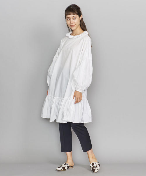 dahl'ia（ダリア）の「＜dahl'ia＞フリルカラーチュニックワンピース（ワンピース・レディース・ブラック/ホワイト・FREE）」の2枚目の写真
