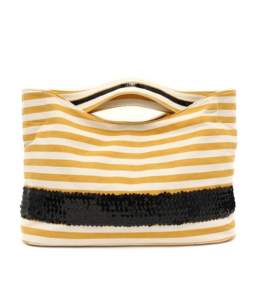 green label relaxing(グリーンレーベルリラクシング)の「GC ボーダースパンコールバッグ(トートバッグ・レディース・ネイビー/イエロー・フリー)」の2枚目の写真