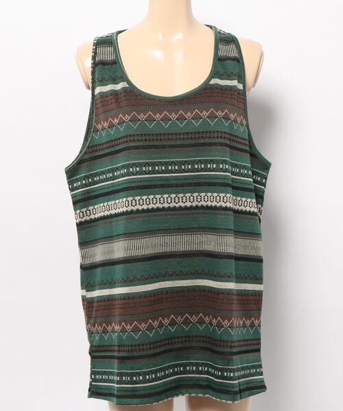 チャイハネ(チャイハネ)の「【チャイハネ】yul 幾何学ボーダーMEN'Sタンクトップ(タンクトップ・メンズ・ホワイト/ブラック/グリーン/マスタード・FREE)」の3枚目の写真