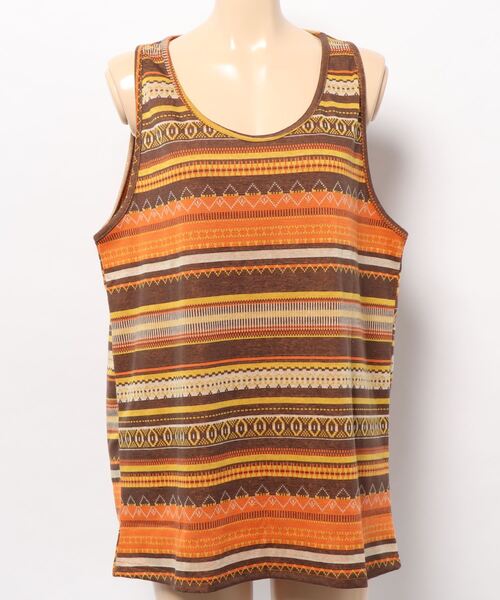 チャイハネ(チャイハネ)の「【チャイハネ】yul 幾何学ボーダーMEN'Sタンクトップ(タンクトップ・メンズ・ホワイト/ブラック/グリーン/マスタード・FREE)」の4枚目の写真