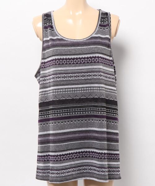 チャイハネ(チャイハネ)の「【チャイハネ】yul 幾何学ボーダーMEN'Sタンクトップ(タンクトップ・メンズ・ホワイト/ブラック/グリーン/マスタード・FREE)」の1枚目の写真