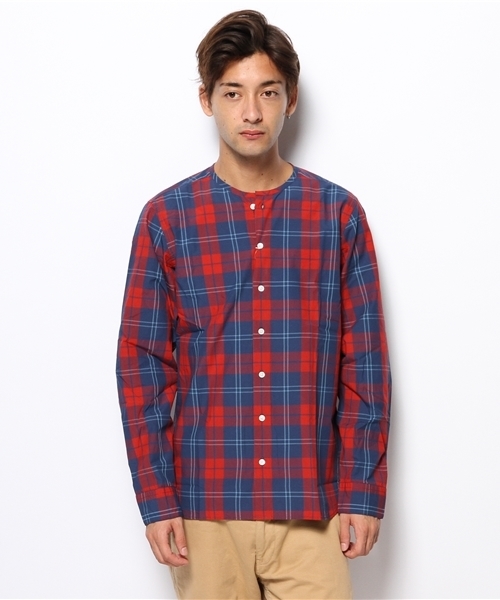 BEAMS(ビームス)の「◎BEAMS / チェック ノーカラー シャツ(シャツ/ブラウス・メンズ・レッド/ブルー・MEDIUM/LARGE/SMALL)」の11枚目の写真