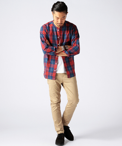 BEAMS(ビームス)の「◎BEAMS / チェック ノーカラー シャツ(シャツ/ブラウス・メンズ・レッド/ブルー・MEDIUM/LARGE/SMALL)」の9枚目の写真