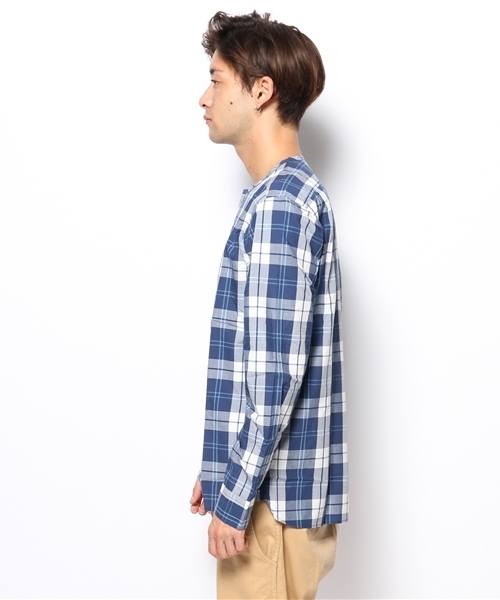 BEAMS(ビームス)の「◎BEAMS / チェック ノーカラー シャツ(シャツ/ブラウス・メンズ・レッド/ブルー・MEDIUM/LARGE/SMALL)」の3枚目の写真