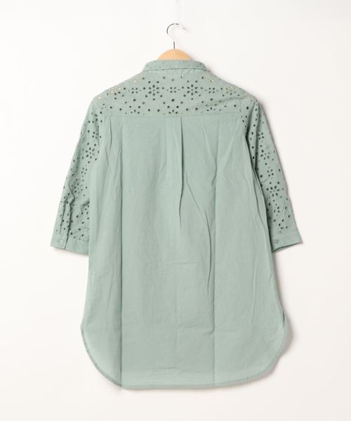 BELLUNA（ベルーナ）の「オーバーレース素材シャツジャケット（その他アウター・レディース・ネイビー/セージグリーン/モカ/オフホワイト/コーラル・LARGE/X-LARGE/MEDIUM）」の6枚目の写真