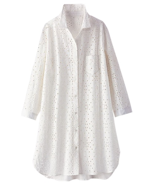 BELLUNA（ベルーナ）の「オーバーレース素材シャツジャケット（その他アウター・レディース・ネイビー/セージグリーン/モカ/オフホワイト/コーラル・LARGE/X-LARGE/MEDIUM）」の11枚目の写真