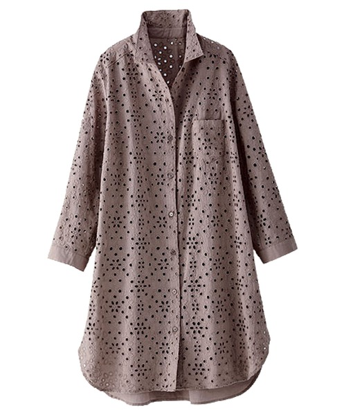 BELLUNA（ベルーナ）の「オーバーレース素材シャツジャケット（その他アウター・レディース・ネイビー/セージグリーン/モカ/オフホワイト/コーラル・LARGE/X-LARGE/MEDIUM）」の10枚目の写真