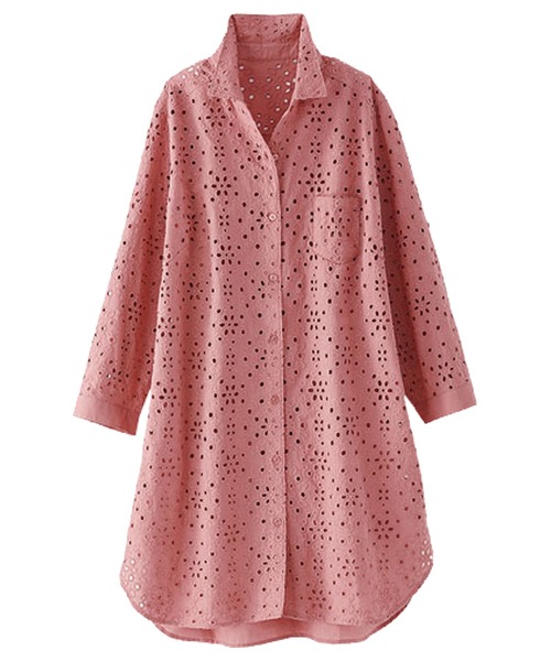 BELLUNA（ベルーナ）の「オーバーレース素材シャツジャケット（その他アウター・レディース・ネイビー/セージグリーン/モカ/オフホワイト/コーラル・LARGE/X-LARGE/MEDIUM）」の12枚目の写真