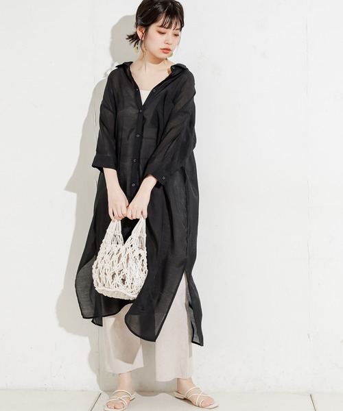 natural couture（ナチュラルクチュール）の「シアーロングシャツワンピース（ワンピース・レディース・オフホワイト/ブラック/ミント/ラベンダー・FREE）」の16枚目の写真