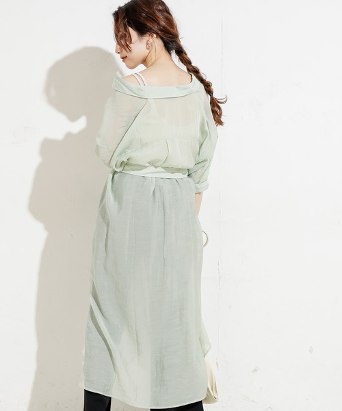 natural couture（ナチュラルクチュール）の「シアーロングシャツワンピース（ワンピース・レディース・オフホワイト/ブラック/ミント/ラベンダー・FREE）」の12枚目の写真