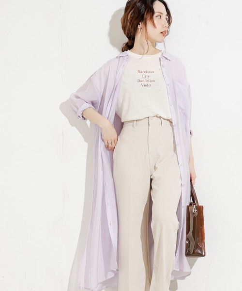 natural couture（ナチュラルクチュール）の「シアーロングシャツワンピース（ワンピース・レディース・オフホワイト/ブラック/ミント/ラベンダー・FREE）」の10枚目の写真