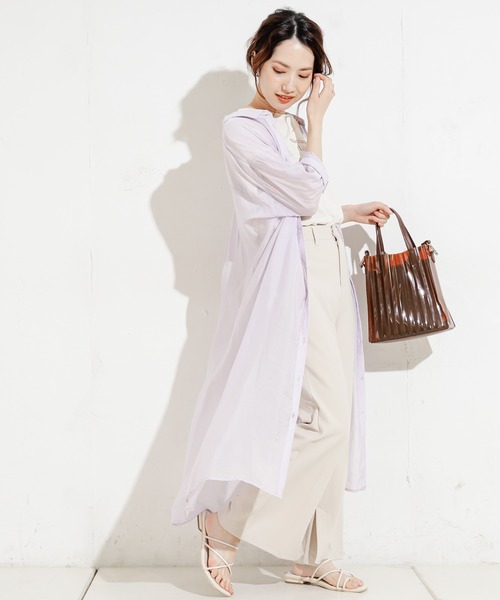 natural couture（ナチュラルクチュール）の「シアーロングシャツワンピース（ワンピース・レディース・オフホワイト/ブラック/ミント/ラベンダー・FREE）」の7枚目の写真