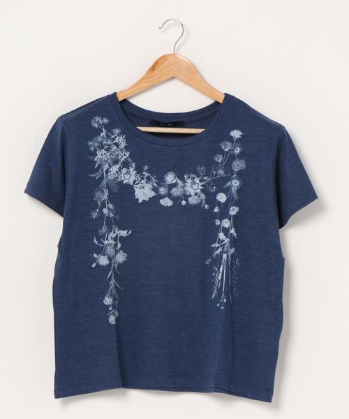VIBGYOR Women(ヴィブジョー ウィメン)の「レーヨン混天竺レーシースレスプリントボックスTEE(Tシャツ/カットソー・レディース・ネイビー/グレー/アイボリー・FREE)」の3枚目の写真