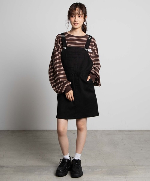 WEGO（ウィゴー）の「WEGO/ツイルジャンパースカート（ジャンパースカート・レディース・ブラック/ベージュ・SMALL/MEDIUM）」の5枚目の写真