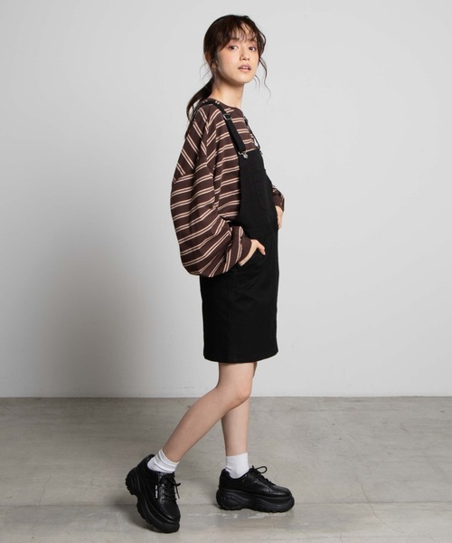 WEGO（ウィゴー）の「WEGO/ツイルジャンパースカート（ジャンパースカート・レディース・ブラック/ベージュ・SMALL/MEDIUM）」の6枚目の写真