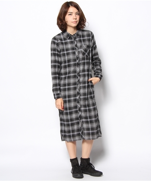 WEGO（ウィゴー）の「WEGO/ネルチェックロングシャツ（シャツワンピース・レディース・ブラック系その他/レッド系その他・FREE）」の2枚目の写真