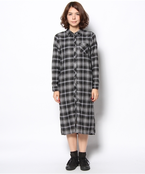 WEGO（ウィゴー）の「WEGO/ネルチェックロングシャツ（シャツワンピース・レディース・ブラック系その他/レッド系その他・FREE）」の3枚目の写真
