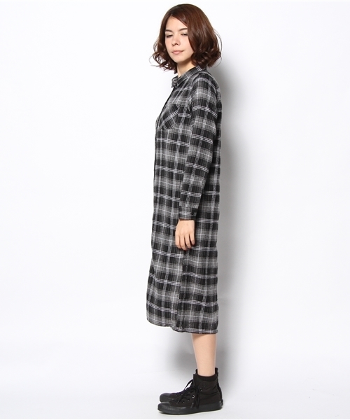WEGO（ウィゴー）の「WEGO/ネルチェックロングシャツ（シャツワンピース・レディース・ブラック系その他/レッド系その他・FREE）」の4枚目の写真