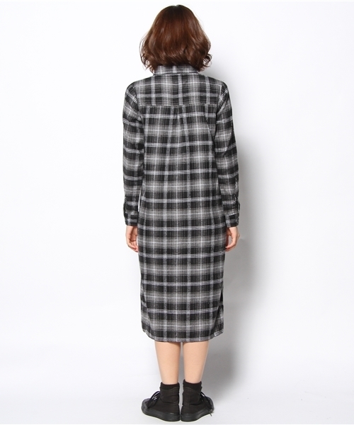 WEGO（ウィゴー）の「WEGO/ネルチェックロングシャツ（シャツワンピース・レディース・ブラック系その他/レッド系その他・FREE）」の5枚目の写真