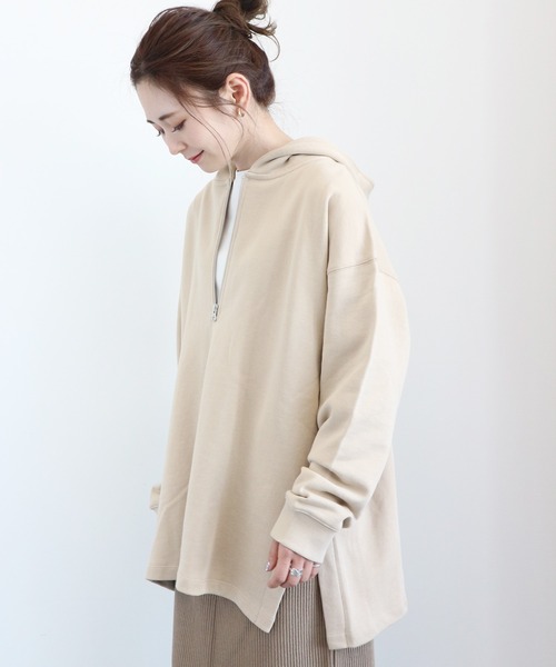 AMERICAN HOLIC（アメリカンホリック）の「ハーフZIP裏毛サイドスリットチュニック ＊（スウェット・レディース・オフホワイト/ライトグレー/チャコールグレー/ライトベージュ・FREE）」の21枚目の写真