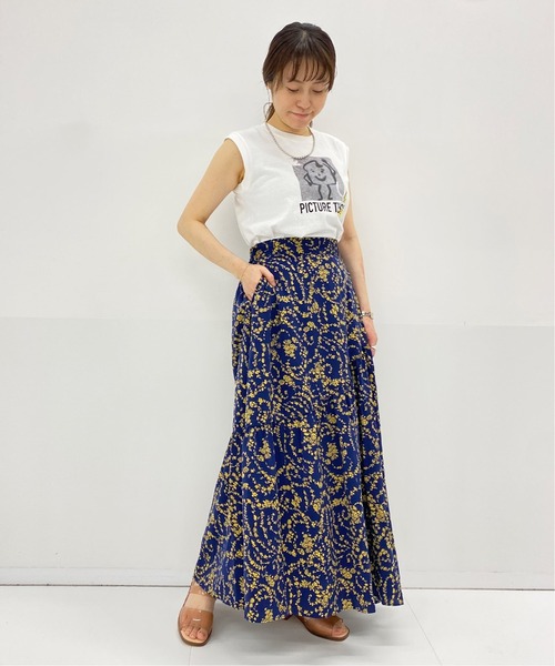 Bonum(ボナム)の「ヘムフレアマルチフラワースカート(スカート・レディース・ブラック/ネイビー/ピンク・FREE)」の6枚目の写真