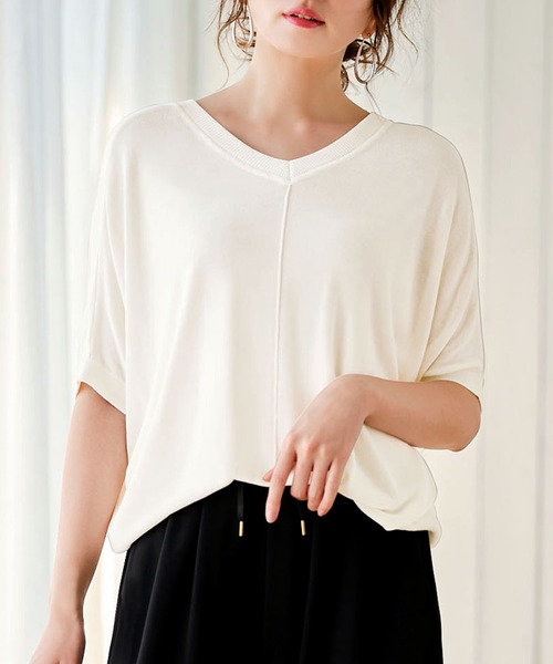 GeeRA（ジーラ）の「接触冷感！前後2WAYドルマンニット（ニット/セーター・レディース・ブラック/ベージュ/オフホワイト・LARGE/MEDIUM/XX-LARGE/X-LARGE）」の2枚目の写真