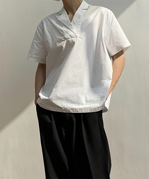 WESTBOY(ウエストボーイ)の「【COLN】Open-collar Pullover Shirt in Cotton CLN21S03TP(シャツ/ブラウス・メンズ・ホワイト・S/M/L/XL)」の6枚目の写真