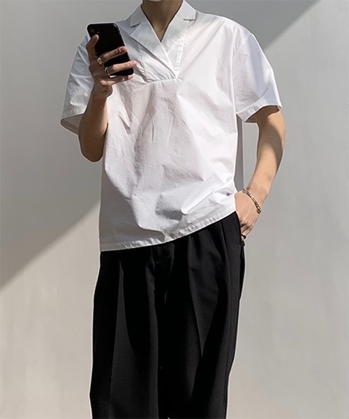 WESTBOY(ウエストボーイ)の「【COLN】Open-collar Pullover Shirt in Cotton CLN21S03TP(シャツ/ブラウス・メンズ・ホワイト・S/M/L/XL)」の2枚目の写真